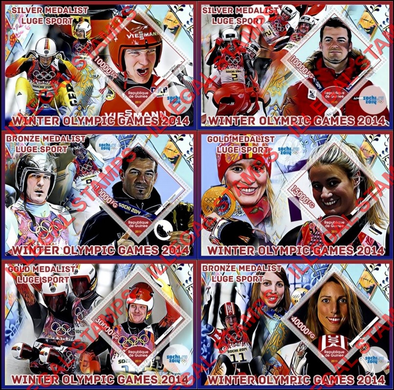 Guinea Republic 2019 Olympic Games in Sochi in 2014 Luge Sport Illegal Stamp Souvenir Sheets of 1 Guinea Republic 2019 Olympic Games in Sochi in 2014 Luge Sport Illegal Stamp Souvenir Sheets of 1