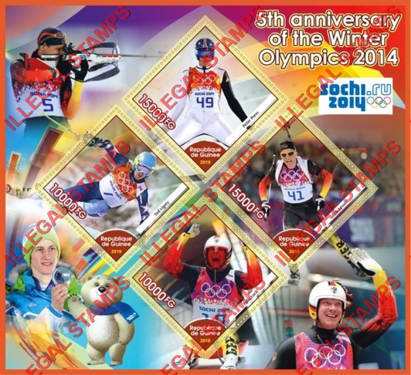 Guinea Republic 2019 Olympic Games in Sochi in 2014 Illegal Stamp Souvenir Sheet of 4 Guinea Republic 2019 Olympic Games in Sochi in 2014 Illegal Stamp Souvenir Sheet of 4