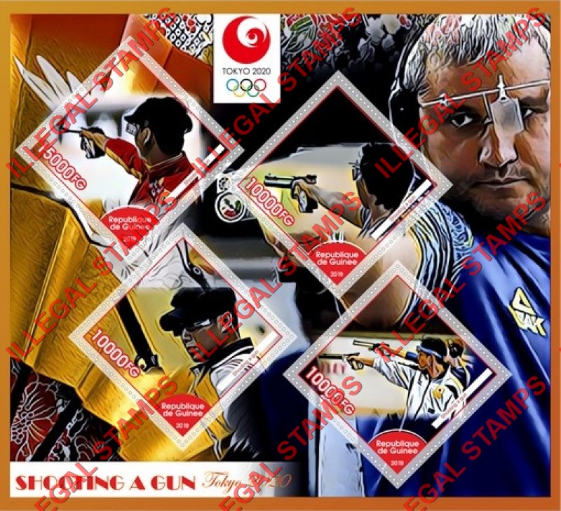 Guinea Republic 2019 Olympic Games in Tokyo in 2020 Shooting a Gun Illegal Stamp Souvenir Sheet of 4 Guinea Republic 2019 Olympic Games in Tokyo in 2020 Shooting a Gun Illegal Stamp Souvenir Sheet of 4