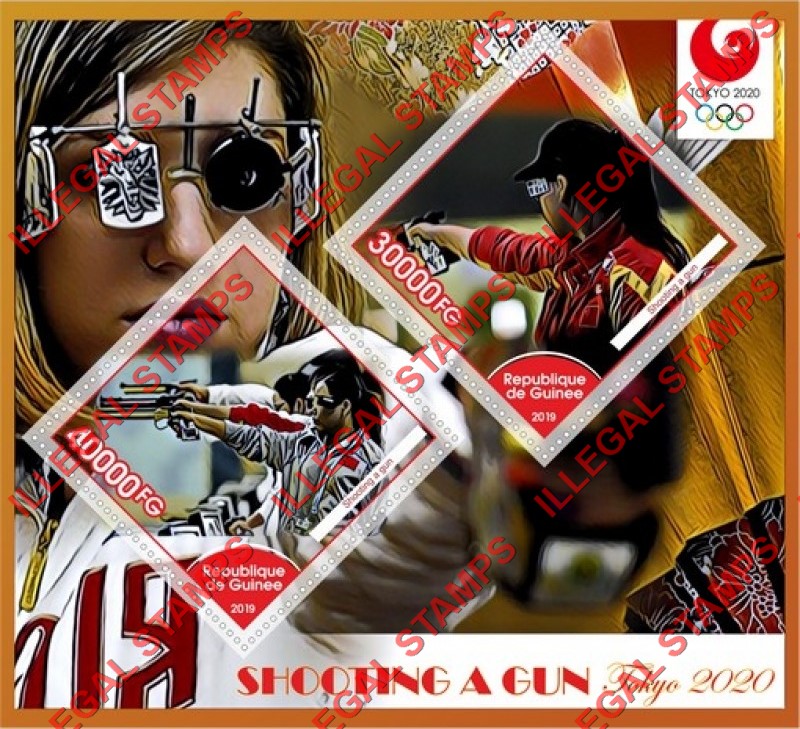 Guinea Republic 2019 Olympic Games in Tokyo in 2020 Shooting a Gun Illegal Stamp Souvenir Sheet of 2 Guinea Republic 2019 Olympic Games in Tokyo in 2020 Shooting a Gun Illegal Stamp Souvenir Sheet of 2