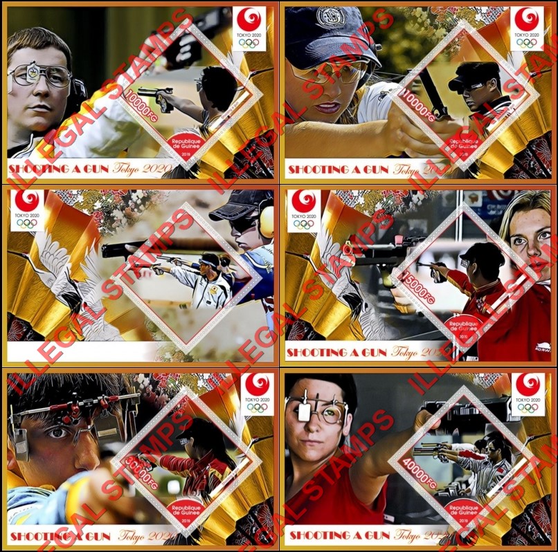 Guinea Republic 2019 Olympic Games in Tokyo in 2020 Shooting a Gun Illegal Stamp Souvenir Sheets of 1 Guinea Republic 2019 Olympic Games in Tokyo in 2020 Shooting a Gun Illegal Stamp Souvenir Sheets of 1