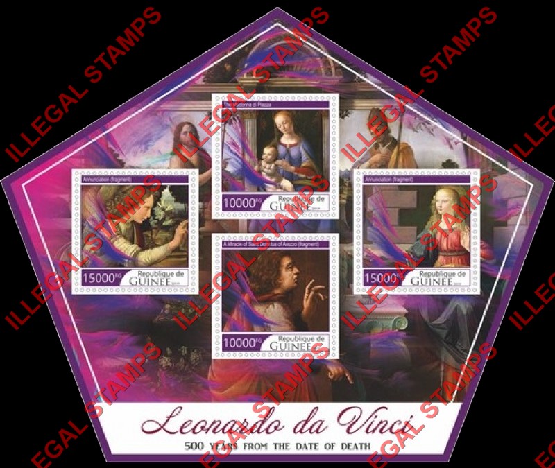 Guinea Republic 2019 Paintings by Leonardo da Vinci (different) Illegal Stamp Souvenir Sheet of 4 Guinea Republic 2019 Paintings by Leonardo da Vinci (different) Illegal Stamp Souvenir Sheet of 4