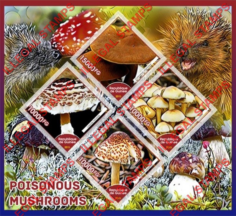 Guinea Republic 2019 Poisonous Mushrooms Illegal Stamp Souvenir Sheet of 4 Guinea Republic 2019 Poisonous Mushrooms Illegal Stamp Souvenir Sheet of 4
