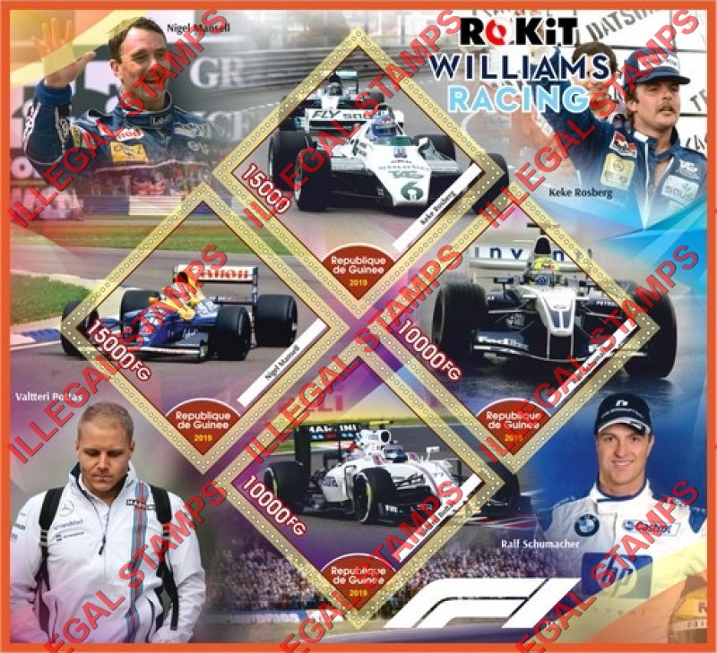 Guinea Republic 2019 RoKiT Williams Racing Illegal Stamp Souvenir Sheet of 4 Guinea Republic 2019 RoKiT Williams Racing Illegal Stamp Souvenir Sheet of 4