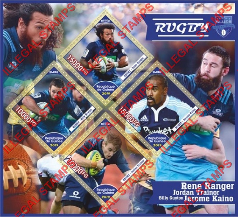 Guinea Republic 2019 Rugby Players Illegal Stamp Souvenir Sheet of 4 Guinea Republic 2019 Rugby Players Illegal Stamp Souvenir Sheet of 4