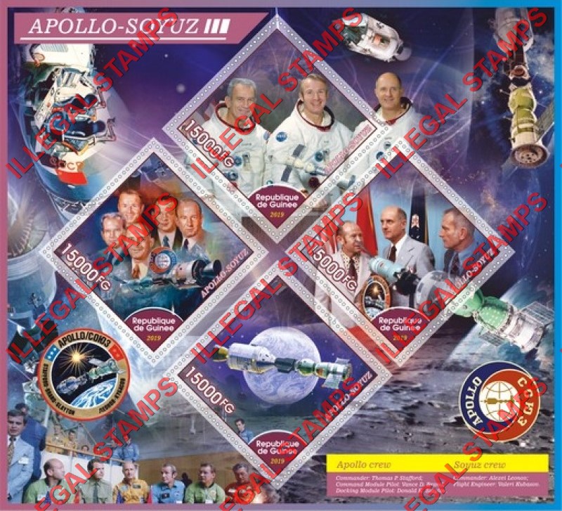 Guinea Republic 2019 Space Apollo Soyuz Illegal Stamp Souvenir Sheet of 4 Guinea Republic 2019 Space Apollo Soyuz Illegal Stamp Souvenir Sheet of 4