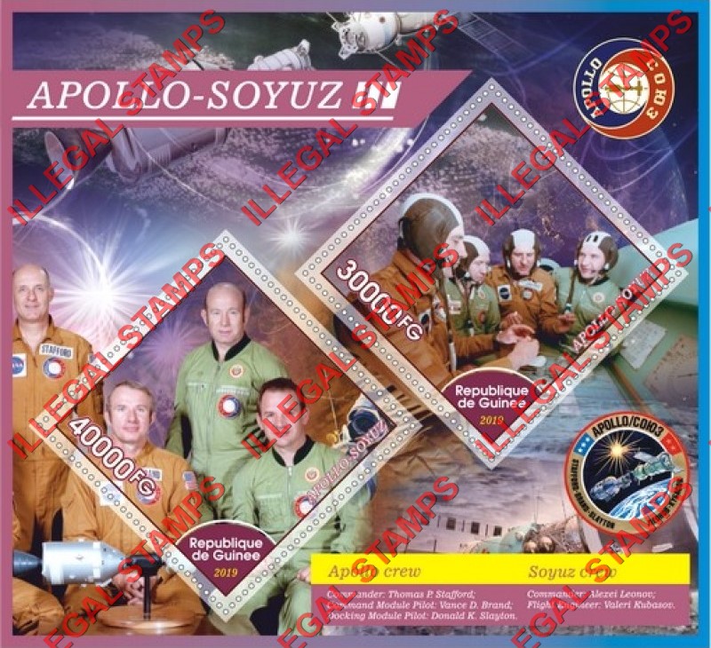 Guinea Republic 2019 Space Apollo Soyuz Illegal Stamp Souvenir Sheet of 2 Guinea Republic 2019 Space Apollo Soyuz Illegal Stamp Souvenir Sheet of 2