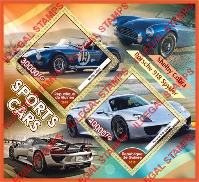 Guinea Republic 2019 Sports Cars Illegal Stamp Souvenir Sheet of 2 Guinea Republic 2019 Sports Cars Illegal Stamp Souvenir Sheet of 2