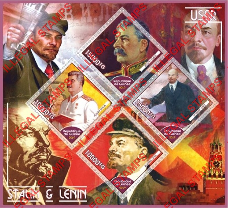 Guinea Republic 2019 Stalin and Lenin Illegal Stamp Souvenir Sheet of 4 Guinea Republic 2019 Stalin and Lenin Illegal Stamp Souvenir Sheet of 4