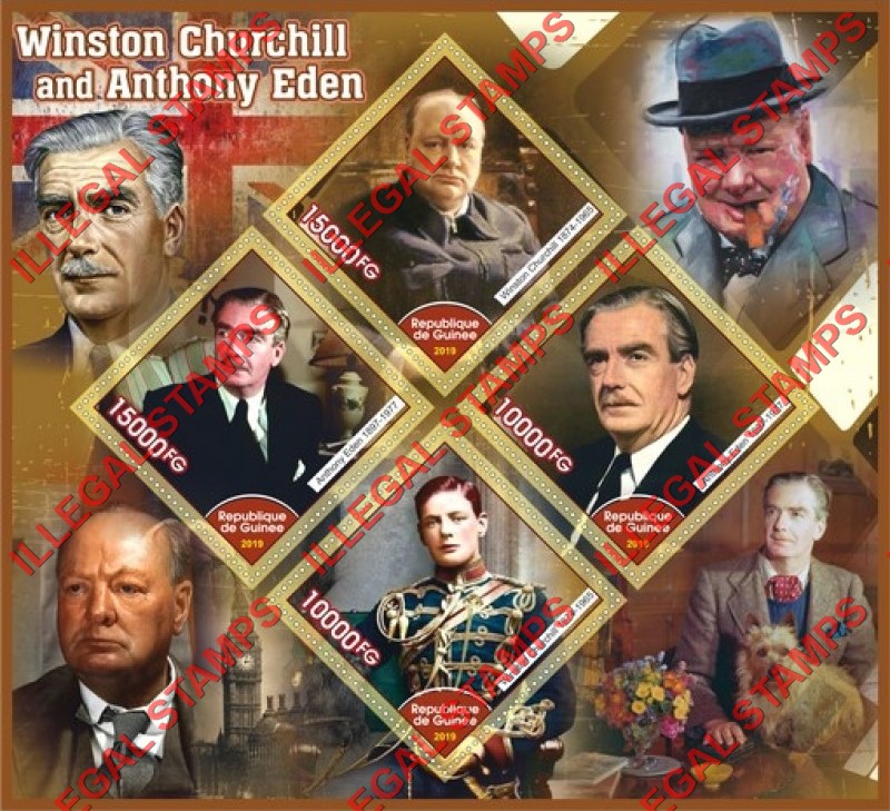 Guinea Republic 2019 Winston Churchill and Anthony Eden Illegal Stamp Souvenir Sheet of 4 Guinea Republic 2019 Winston Churchill and Anthony Eden Illegal Stamp Souvenir Sheet of 4