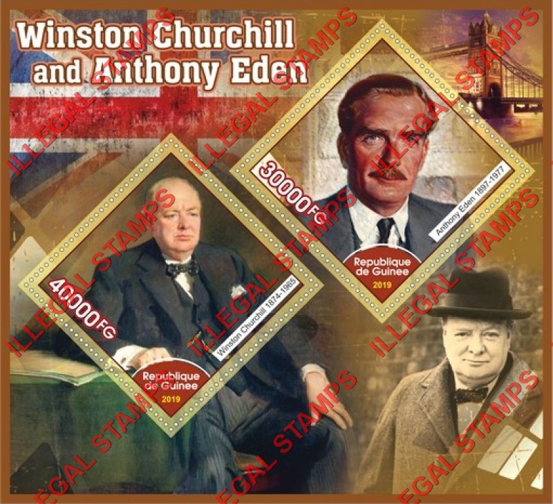 Guinea Republic 2019 Winston Churchill and Anthony Eden Illegal Stamp Souvenir Sheet of 2 Guinea Republic 2019 Winston Churchill and Anthony Eden Illegal Stamp Souvenir Sheet of 2