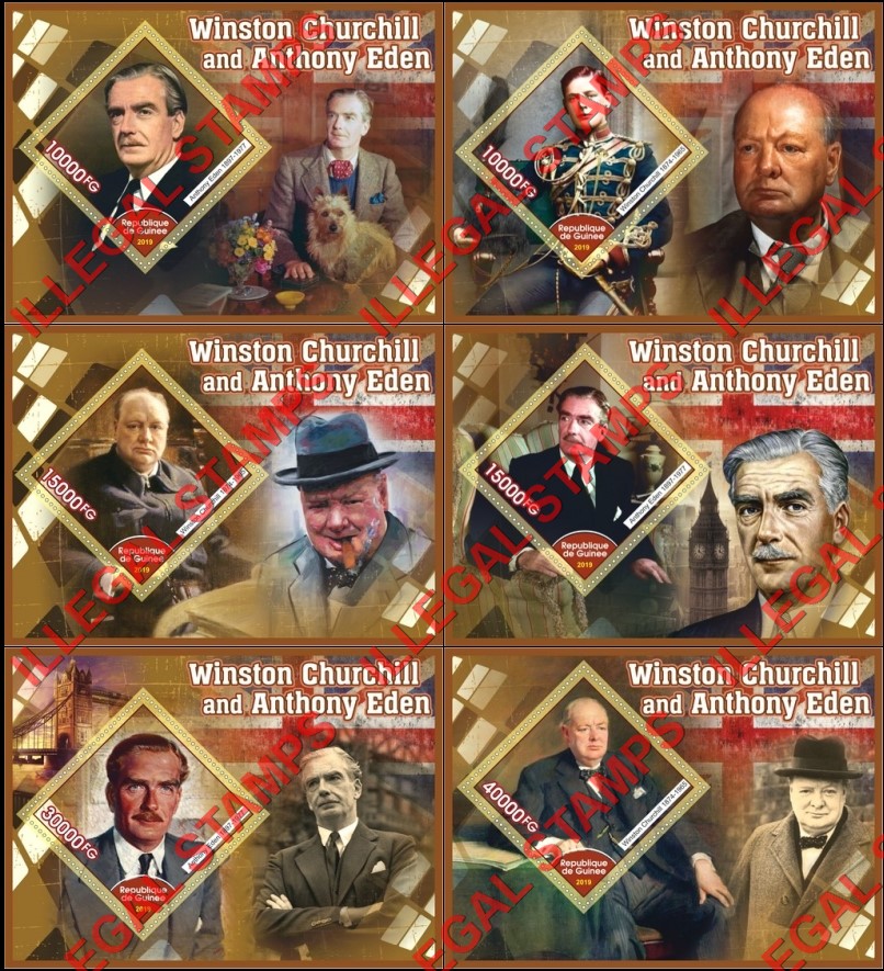 Guinea Republic 2019 Winston Churchill and Anthony Eden Illegal Stamp Souvenir Sheets of 1 Guinea Republic 2019 Winston Churchill and Anthony Eden Illegal Stamp Souvenir Sheets of 1