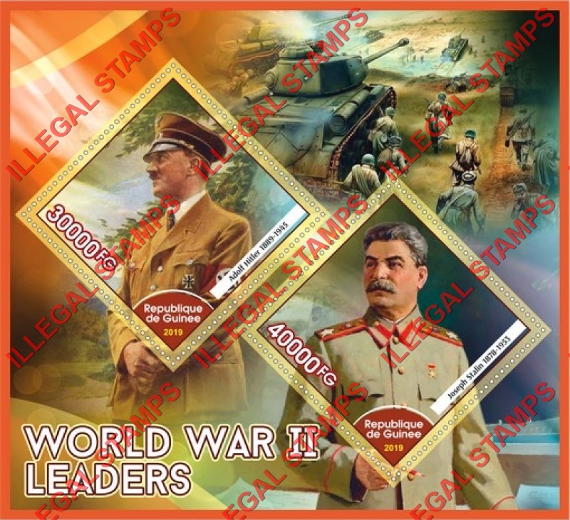 Guinea Republic 2019 World War II Leaders Illegal Stamp Souvenir Sheet of 2 Guinea Republic 2019 World War II Leaders Illegal Stamp Souvenir Sheet of 2