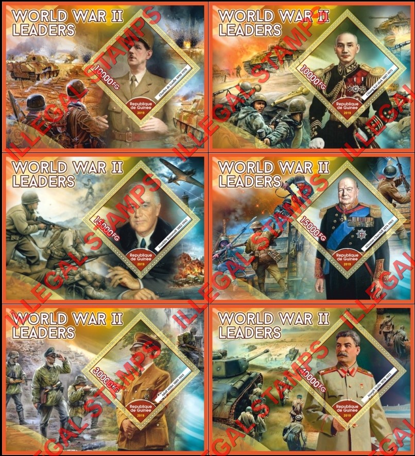 Guinea Republic 2019 World War II Leaders Illegal Stamp Souvenir Sheets of 1 Guinea Republic 2019 World War II Leaders Illegal Stamp Souvenir Sheets of 1