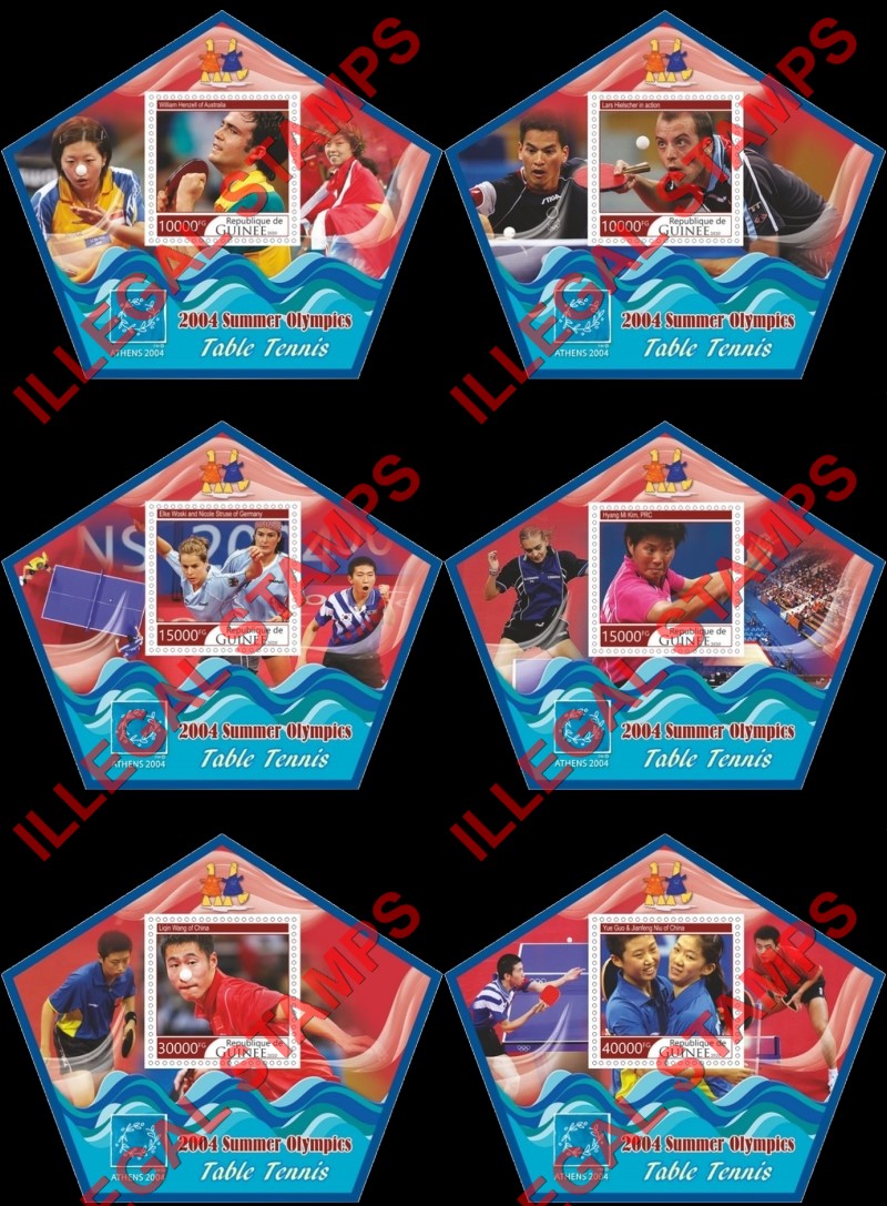 Guinea Republic 2020 Olympic Games in Athens in 2004 Table Tennis Illegal Stamp Souvenir Sheets of 1