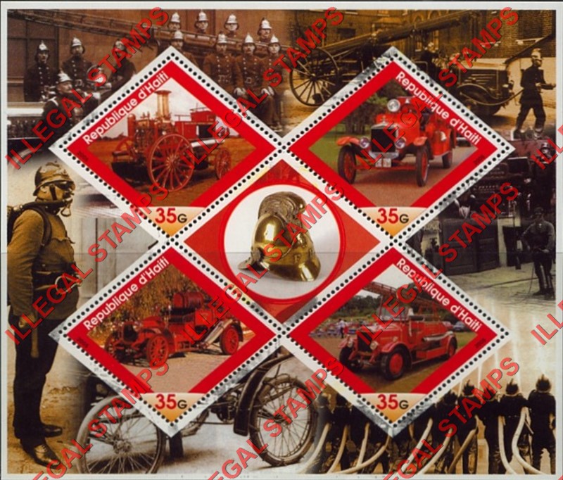 Haiti 2005 Fire Trucks Fire Engines Illegal Stamp Souvenir Sheet of 4 Plus Label Haiti 2005 Fire Trucks Fire Engines Illegal Stamp Souvenir Sheet of 4 Plus Label