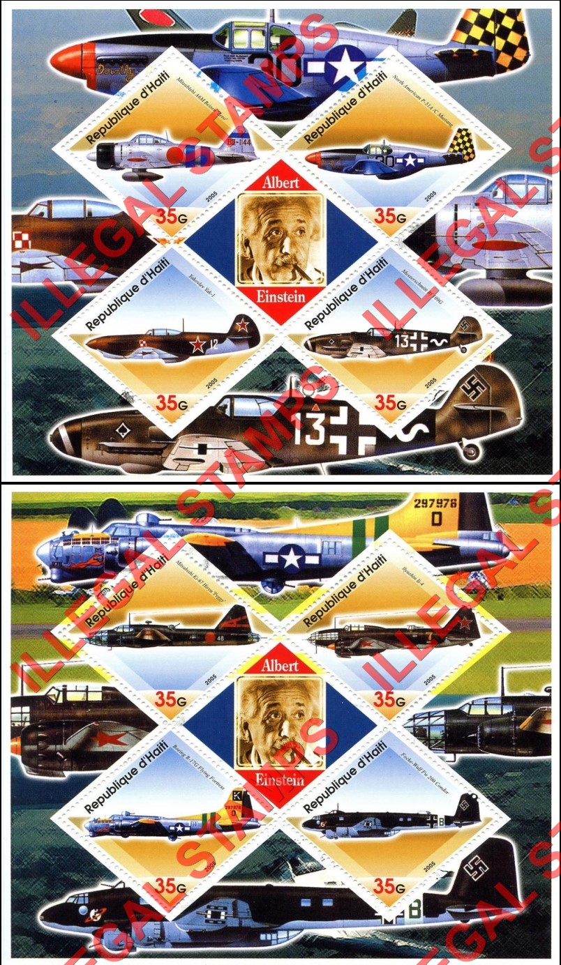 Haiti 2005 Military Aircraft Illegal Stamp Souvenir Sheets of 4 Plus Albert Einstein Label Haiti 2005 Military Aircraft Illegal Stamp Souvenir Sheets of 4 Plus Albert Einstein Label
