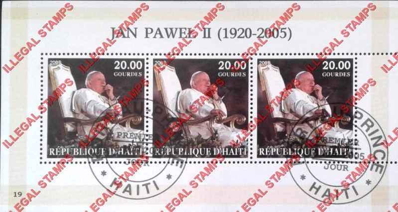 Haiti 2005 Pope John Paul II Illegal Stamp Souvenir Sheet of 3 twenty gourdes Haiti 2005 Pope John Paul II Illegal Stamp Souvenir Sheet of 3 twenty gourdes