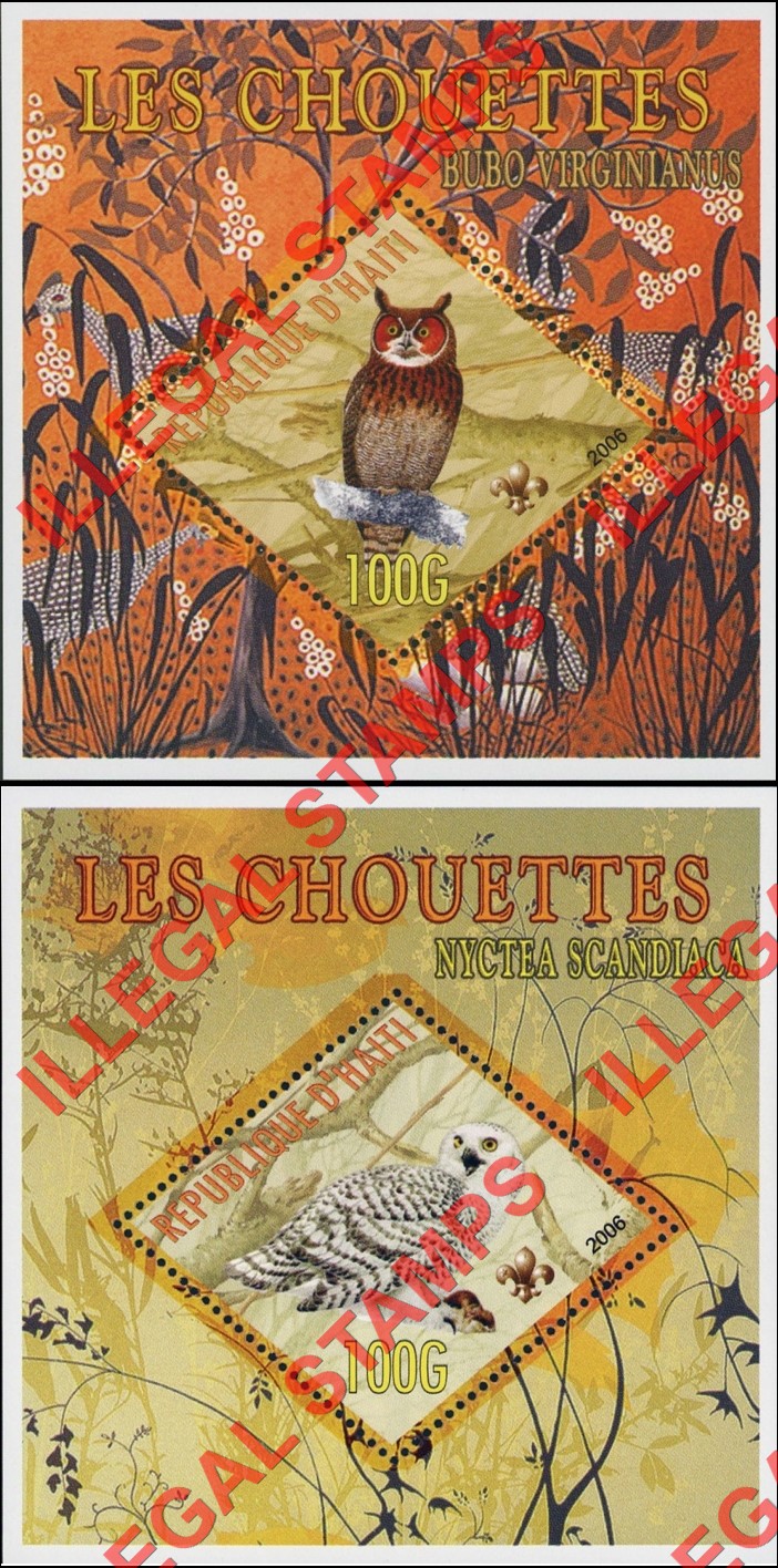 Haiti 2006 Owls Illegal Stamp Souvenir Sheets of 1 Haiti 2006 Owls Illegal Stamp Souvenir Sheets of 1
