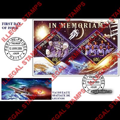 Haiti 2006 Space Memoriam for Soyuz 11 and Space Shuttle Challenger Illegal Stamp Souvenir Sheet of 2 on Fake First Day Cover Haiti 2006 Space Memoriam for Soyuz 11 and Space Shuttle Challenger Illegal Stamp Souvenir Sheet of 2 on Fake First Day Cover