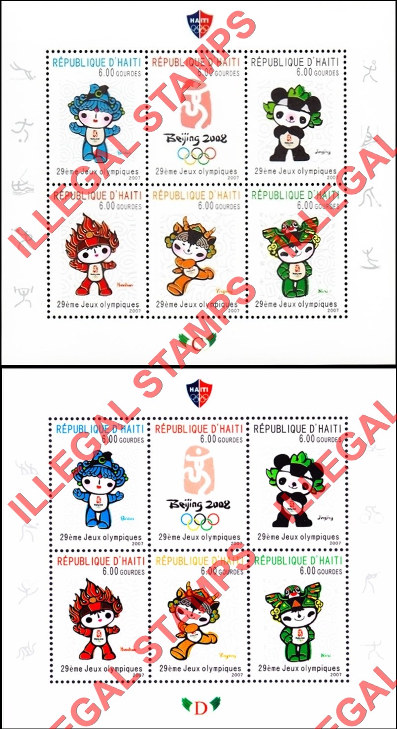 Haiti 2007 Olympic Games in Beijing 2008 Illegal Stamp Souvenir Sheets of 6 (Part 2) Haiti 2007 Olympic Games in Beijing 2008 Illegal Stamp Souvenir Sheets of 6 (Part 2)