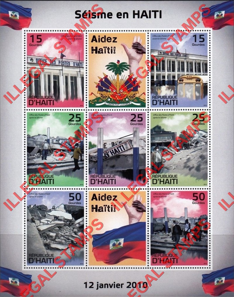 Haiti 2010 Earthquake in Haiti Red Cross Relief Illegal Stamp Souvenir Sheet of 7 Plus 2 Labels Haiti 2010 Earthquake in Haiti Red Cross Relief Illegal Stamp Souvenir Sheet of 7 Plus 2 Labels