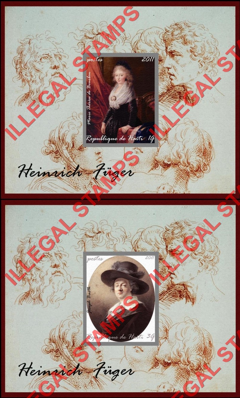 Haiti 2011 Paintings by Heinrich Fuger Illegal Stamp Souvenir Sheets of 1 (Part 1) Haiti 2011 Paintings by Heinrich Fuger Illegal Stamp Souvenir Sheets of 1 (Part 1)