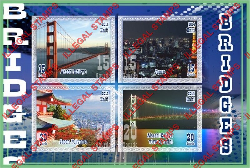 Haiti 2014 Bridges Illegal Stamp Souvenir Sheet of 4 Haiti 2014 Bridges Illegal Stamp Souvenir Sheet of 4