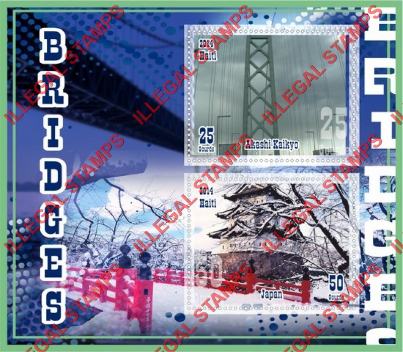 Haiti 2014 Bridges Illegal Stamp Souvenir Sheet of 2 Haiti 2014 Bridges Illegal Stamp Souvenir Sheet of 2