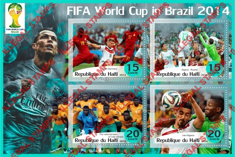 Haiti 2014 World Cup Soccer in Brazil Illegal Stamp Souvenir Sheet of 4 Haiti 2014 World Cup Soccer in Brazil Illegal Stamp Souvenir Sheet of 4