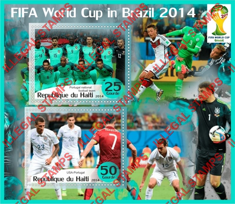 Haiti 2014 World Cup Soccer in Brazil Illegal Stamp Souvenir Sheet of 2 Haiti 2014 World Cup Soccer in Brazil Illegal Stamp Souvenir Sheet of 2