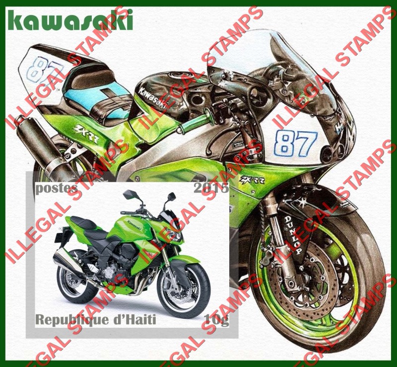 Haiti 2015 Motorcycles Kawasaki Illegal Stamp Souvenir Sheets of 1 (Part 1) Haiti 2015 Motorcycles Kawasaki Illegal Stamp Souvenir Sheets of 1 (Part 1)