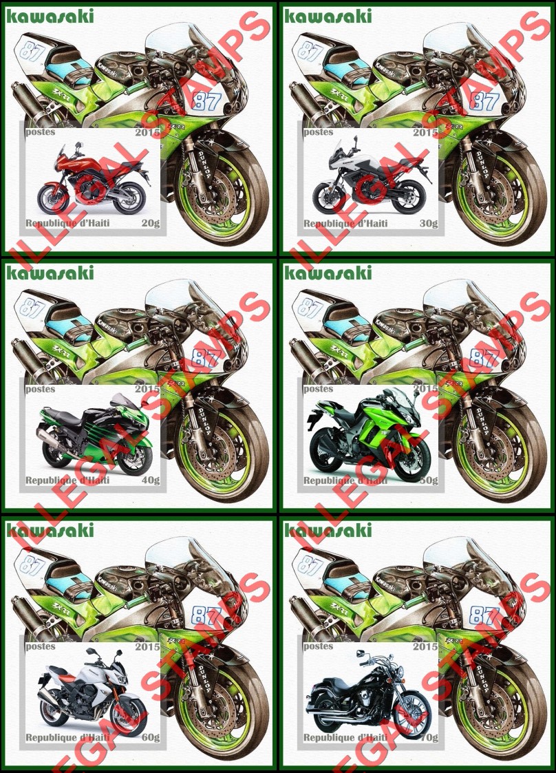 Haiti 2015 Motorcycles Kawasaki Illegal Stamp Souvenir Sheets of 1 (Part 2) Haiti 2015 Motorcycles Kawasaki Illegal Stamp Souvenir Sheets of 1 (Part 2)