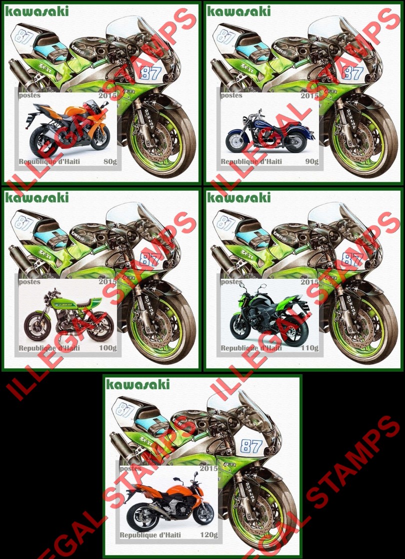 Haiti 2015 Motorcycles Kawasaki Illegal Stamp Souvenir Sheets of 1 (Part 3) Haiti 2015 Motorcycles Kawasaki Illegal Stamp Souvenir Sheets of 1 (Part 3)