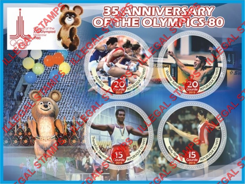 Haiti 2015 Olympic Games in Moscow 1980 Illegal Stamp Souvenir Sheet of 4 Haiti 2015 Olympic Games in Moscow 1980 Illegal Stamp Souvenir Sheet of 4