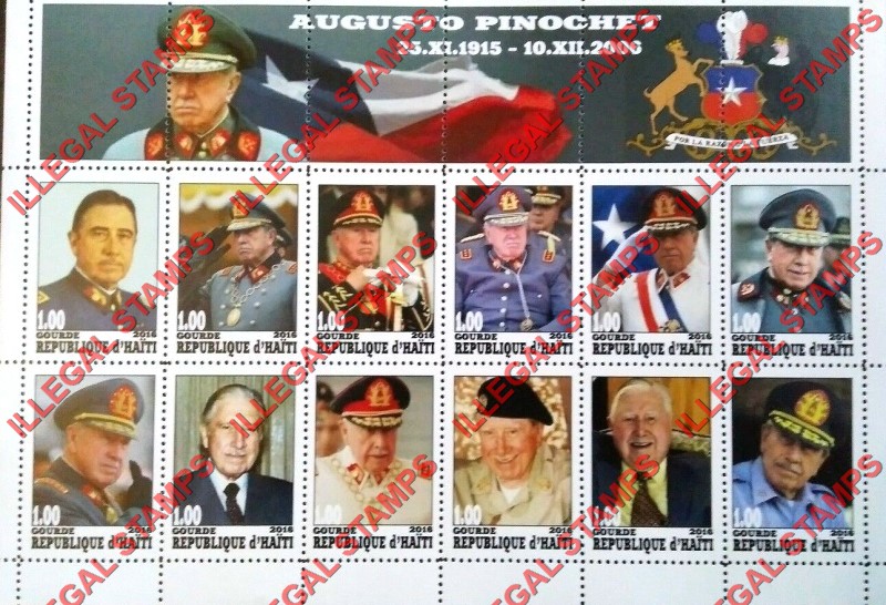 Haiti 2016 Augusto Pinochet Illegal Stamp Souvenir Sheet of 12 Haiti 2016 Augusto Pinochet Illegal Stamp Souvenir Sheet of 12