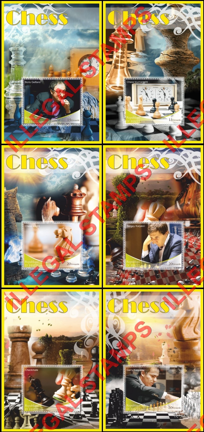Haiti 2016 Chess Illegal Stamp Souvenir Sheets of 1 Haiti 2016 Chess Illegal Stamp Souvenir Sheets of 1