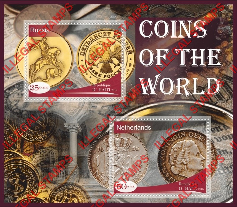 Haiti 2016 Coins of the World Illegal Stamp Souvenir Sheet of 2 Haiti 2016 Coins of the World Illegal Stamp Souvenir Sheet of 2