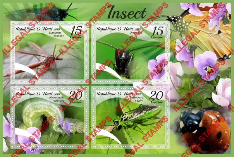 Haiti 2016 Insects Illegal Stamp Souvenir Sheet of 4 Haiti 2016 Insects Illegal Stamp Souvenir Sheet of 4