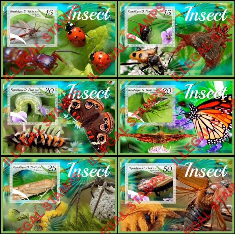 Haiti 2016 Insects Illegal Stamp Souvenir Sheets of 1 Haiti 2016 Insects Illegal Stamp Souvenir Sheets of 1