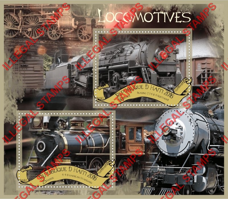 Haiti 2016 Locomotives Illegal Stamp Souvenir Sheet of 2 Haiti 2016 Locomotives Illegal Stamp Souvenir Sheet of 2