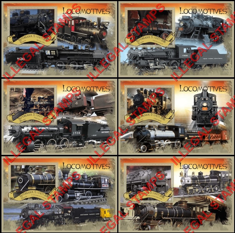 Haiti 2016 Locomotives Illegal Stamp Souvenir Sheets of 1 Haiti 2016 Locomotives Illegal Stamp Souvenir Sheets of 1