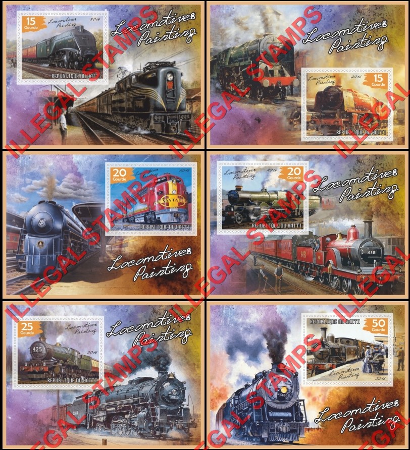 Haiti 2016 Locomotives Paintings Illegal Stamp Souvenir Sheets of 1 Haiti 2016 Locomotives Paintings Illegal Stamp Souvenir Sheets of 1