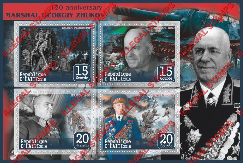 Haiti 2016 Marshal Georgiy Zhukov Illegal Stamp Souvenir Sheet of 4 Haiti 2016 Marshal Georgiy Zhukov Illegal Stamp Souvenir Sheet of 4