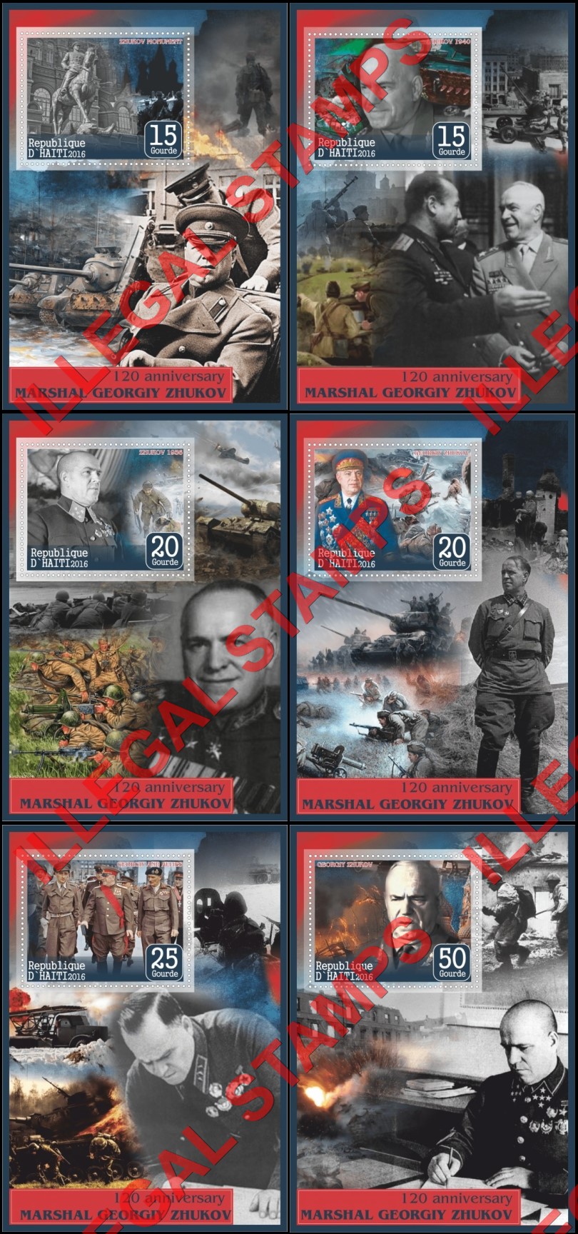 Haiti 2016 Marshal Georgiy Zhukov Illegal Stamp Souvenir Sheets of 1 Haiti 2016 Marshal Georgiy Zhukov Illegal Stamp Souvenir Sheets of 1