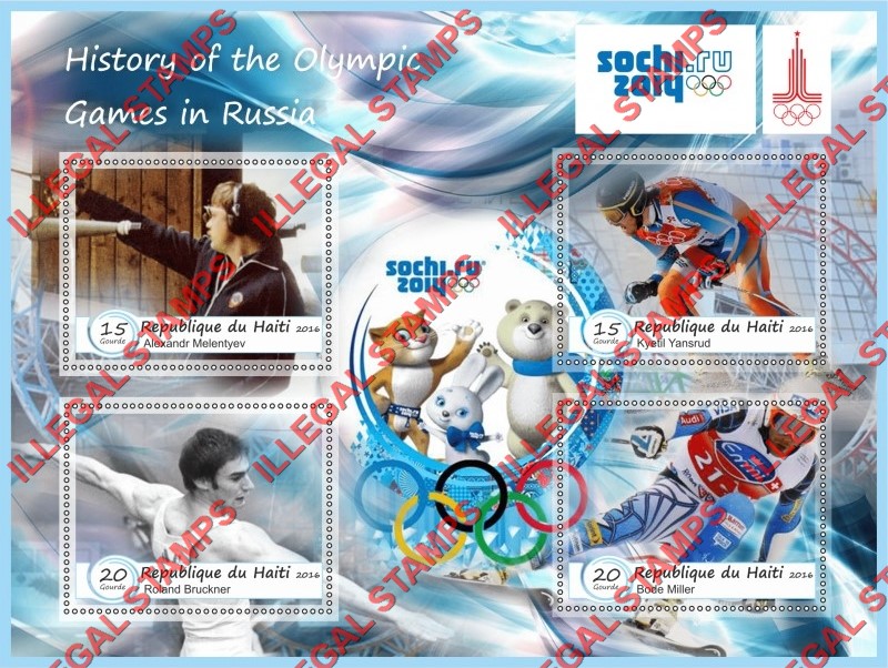 Haiti 2016 Olympic Games History in Sochi 2014 Illegal Stamp Souvenir Sheet of 4 Haiti 2016 Olympic Games History in Sochi 2014 Illegal Stamp Souvenir Sheet of 4
