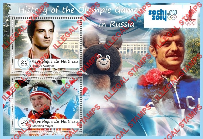 Haiti 2016 Olympic Games History in Sochi 2014 Illegal Stamp Souvenir Sheet of 2 Haiti 2016 Olympic Games History in Sochi 2014 Illegal Stamp Souvenir Sheet of 2