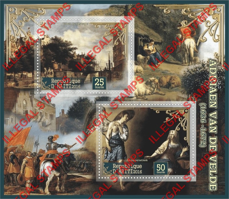 Haiti 2016 Paintings by Adriaen Van de Velde Illegal Stamp Souvenir Sheet of 2 Haiti 2016 Paintings by Adriaen Van de Velde Illegal Stamp Souvenir Sheet of 2