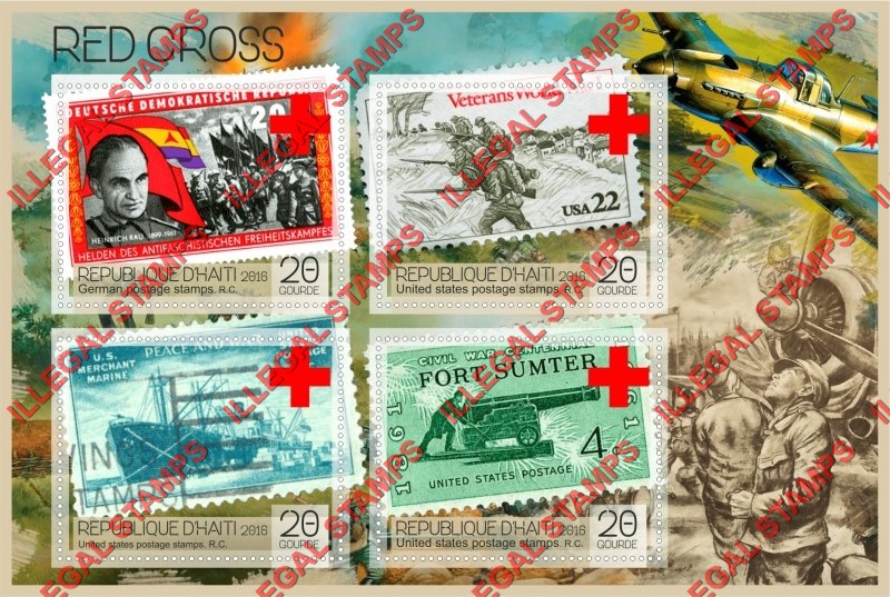 Haiti 2016 Red Cross Stamps on Stamps Illegal Stamp Souvenir Sheet of 4 Haiti 2016 Red Cross Stamps on Stamps Illegal Stamp Souvenir Sheet of 4