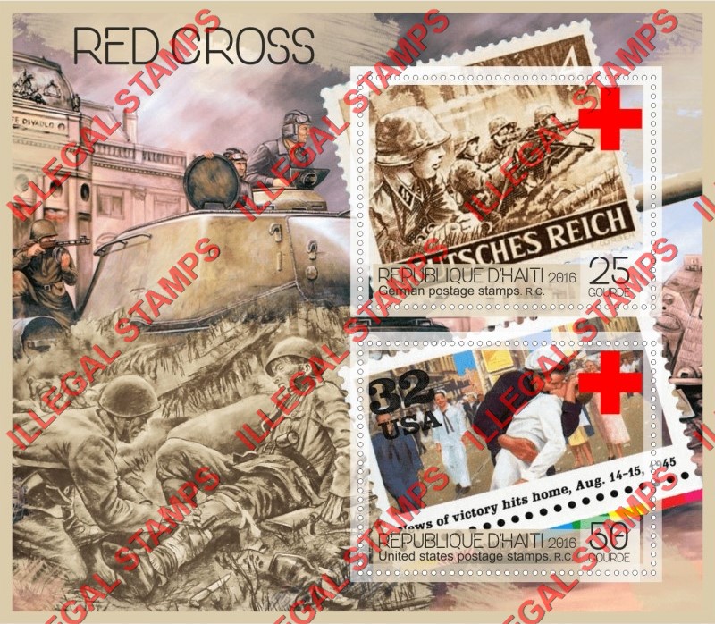Haiti 2016 Red Cross Stamps on Stamps Illegal Stamp Souvenir Sheet of 2 Haiti 2016 Red Cross Stamps on Stamps Illegal Stamp Souvenir Sheet of 2